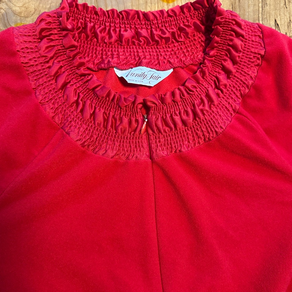 Vintage 70s Red Vanity Fair Lounge Maxi House Dress Sleepwear Large Traditional - Picture 12 of 16